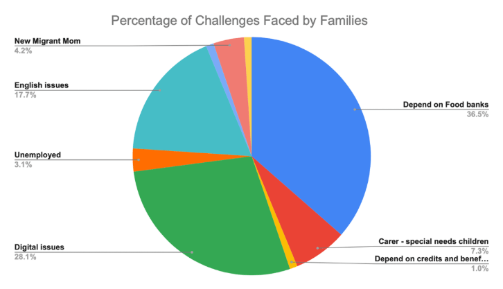 Percentage of challenges faced by families